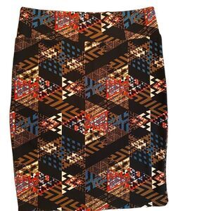0348 LulaRoe Cassie Pencil Skirt Black Tan Red Multi Triangle Print 3XL …